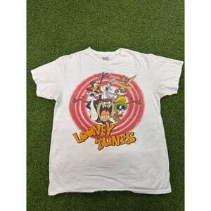 Looney Tunes Mens White Graphic T-Shirt Bugs Bunny Taz Characters Medium